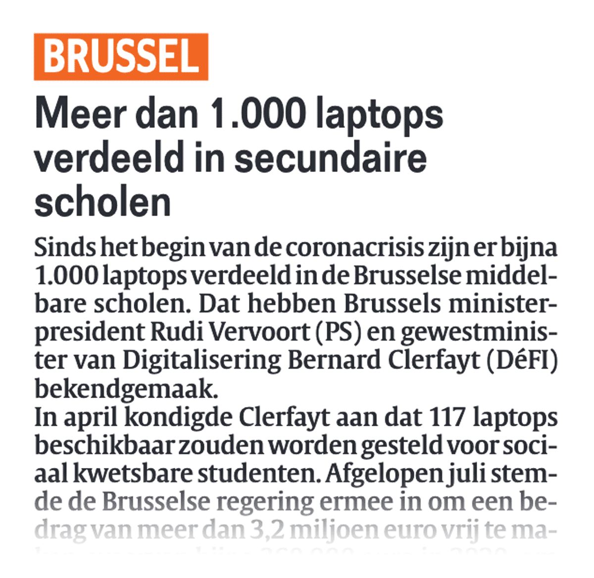 Meer dan 1.000 laptops verdeeld in secundaire scholen