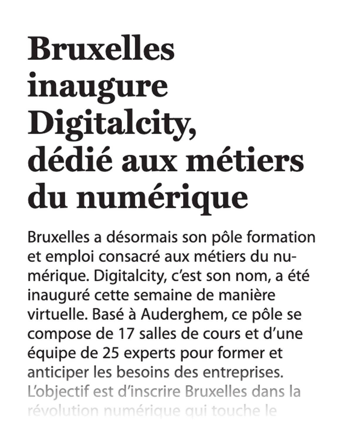 Bruxelles inaugur Digitalcity, dédié aux métiers du numérique