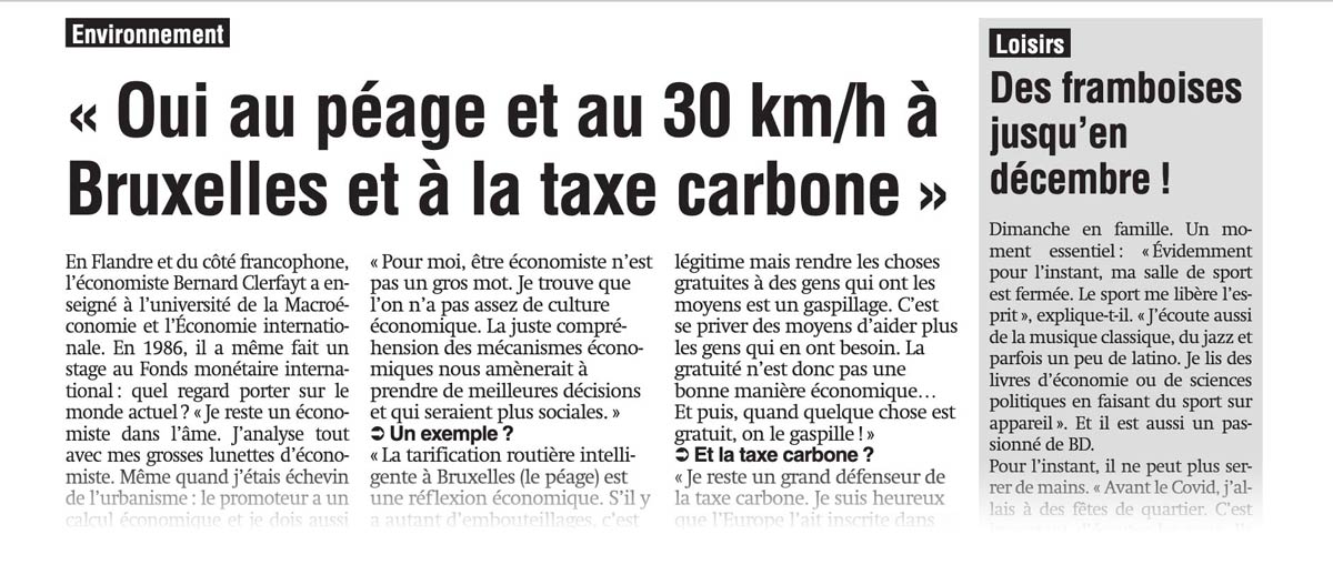 Oui au péage et au 30km/h à Bruxelles et à la taxe carbone