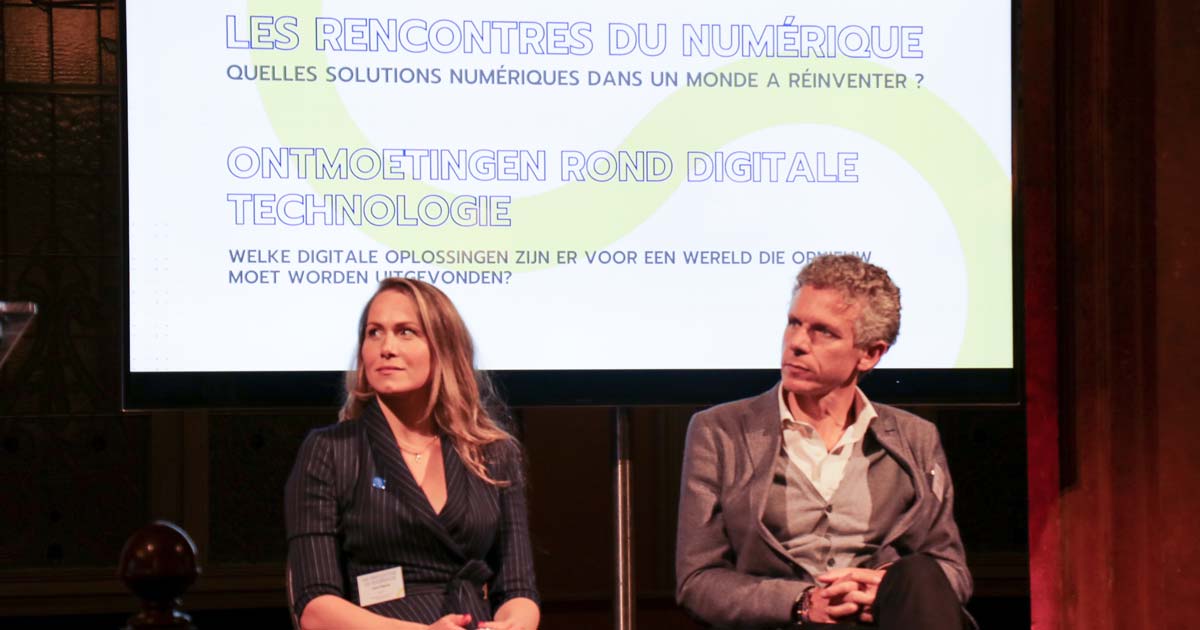 Mevrouw Anna Piperal en de heer Gilles Babinet, gastsprekers van de eerste editie van de Ontmoetingen rond digitale technologie