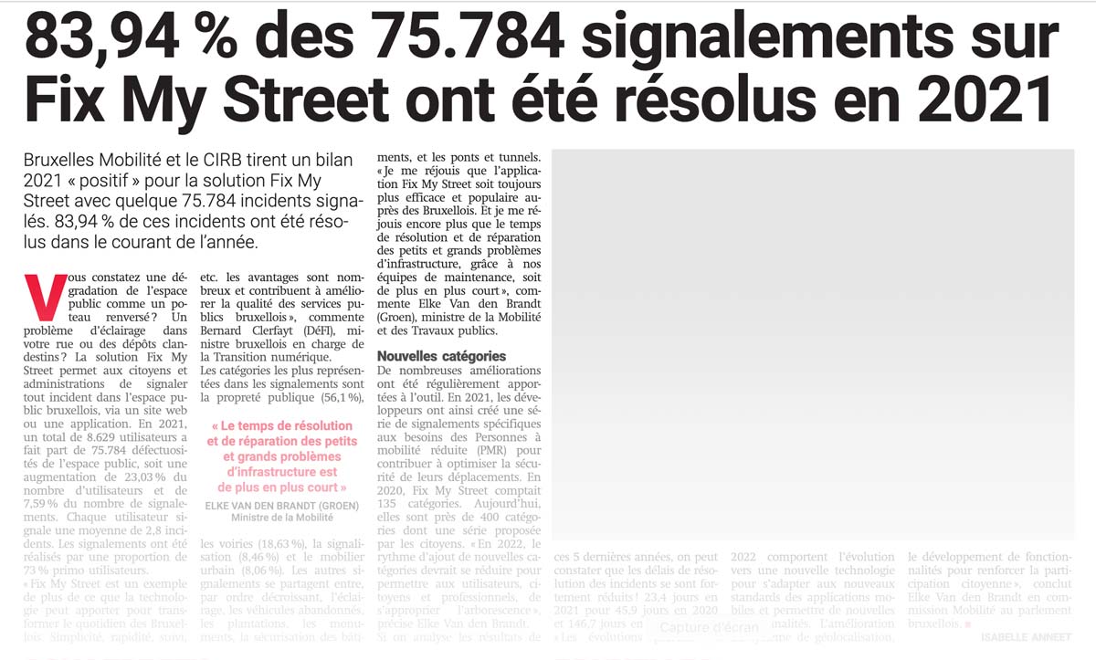 83,94 % des 75.784 signalements sur Fix My Street ont été résolus en 2021