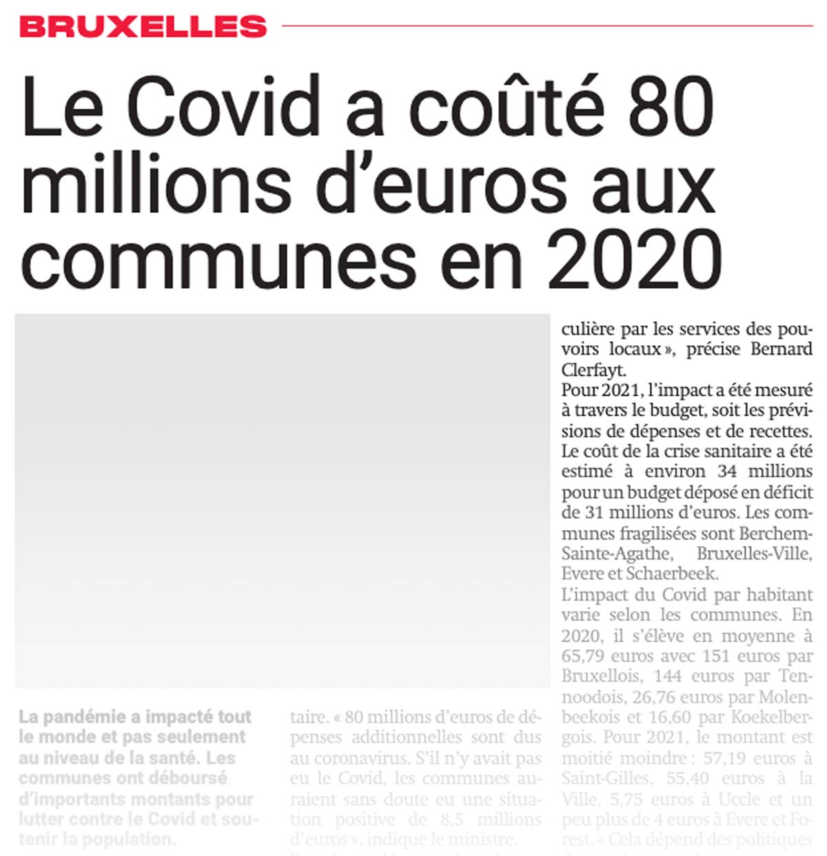 Le Covid a coûté 80 millions d'euros aux communes en 2020