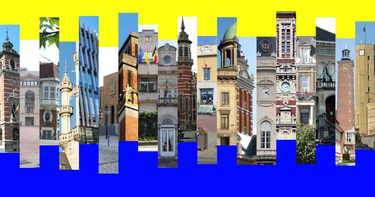 Composition graphique, 19 maisons communales et hôtels de ville de le Région de Bruxelles-Capitale