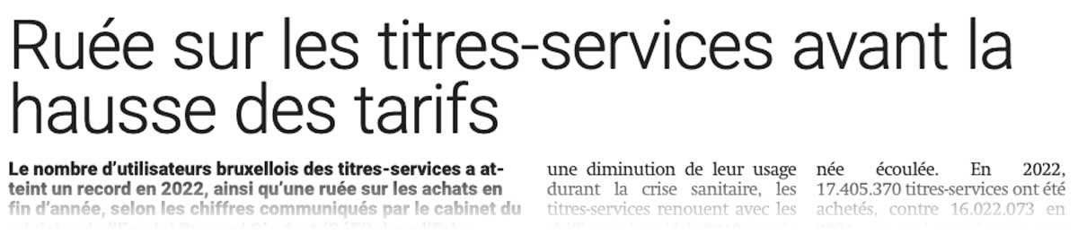 Extrait de presse, La Capitale: Ruée sur les titres-services avant la hausse des tarifs"