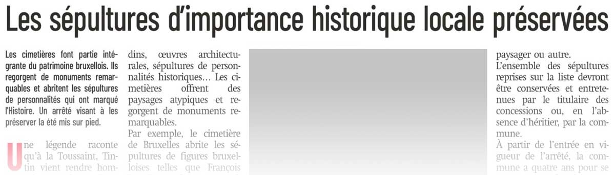 Extrait de presse, La Capitale : "Bruxelles - Les sépultures d’importance historique locale préservées"