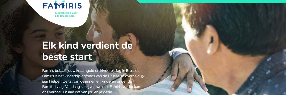 Toegang tot de website van Famiris, het nieuwe publieke kinderbijslagfonds in het Brussels Gewest.